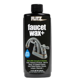 Flitz Faucet Wax Plus - 3.4oz Bottle of USA-Made, Water-Based Faucet Cleaner & Polisher for Water Stains, Fingerprints, & More - Metal Wax for Bronze, Nickel, Chrome, Brass - Granite Polish (1 Pack)