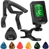 Guitar Tuner, Guitar Accessories with Guitar Picks, Guitar Capo, Capo for Acoustic Guitar, Bass, Buzzing-Free, Quick Release, Guitar Tuner Clip on for Guitar, Violin, Bass, Ukulele Chromatic