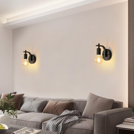 Pheashine 2 Pack Industrial Wall Lights Indoor Black Wall Lamps Vintage E27 Metal Wall Sconces Lights for Bedroom Living Room Kitchen Hallway,Restaurant, Bar (Not Included Bulb)