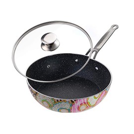 KITCHENLY Happy Frying Pan & Lid - Nonstick Pan, Deep Nonstick Frying Pan Stone Cookware - Oven, Electric, Gas, and Induction Compatible - 9.5 inch