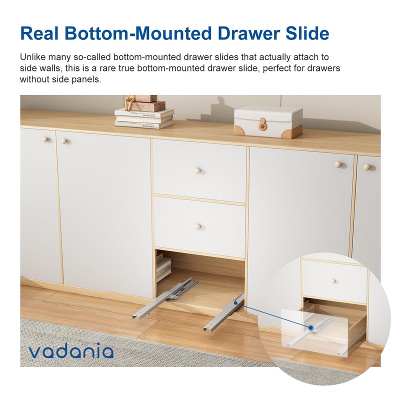 VADANIA 12" Undermount Drawer Slide, Soft Close, Bottom Mounted &