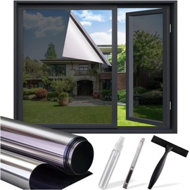 SUNBABY Window Privacy Film One Way, Reflective Mirror Window Tint for Home UV Heat Blocking, No Adhesive Static Cling, See Out Not in Daytime Privacy Glass Doors Cover, 3 Tools, Black, 17.5"x78.7"