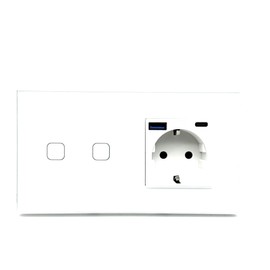 Modern Touch Wall Switch Panel with Socket and USB Port and USB-C WiFi, White, Two Wi-Fi Switches + USB C Socket