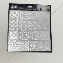 MAIN STREET WALL CREATIONS (1) Peel Stick 8"x8" Art Wall Tile Backsplash SILVER INLAY Scroll Made in USA