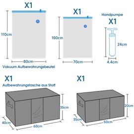 Vacuum Storage Bag Large Capacity Storage Set - 2 Vacuum Bags, 2 Storage Boxes Clothes Storage with Lid, 1 Hand Pump, for Clothes, Duvets, Bedding, Pillows