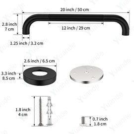 4 Pack 20 Inch Shower Grab Bar, YuanDe Black Bathroom Grab Bar Handle w/Anti-Slip Knurled Grip, Stainless Steel Bath Balance Bar,1.25" Diameter Safety Hand Rail Support,Handicap Injury Elderly Senior