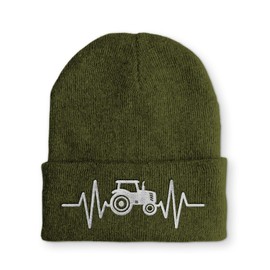 tshirtladen Hat - Tractor Heartbeat Farmer - Beanie One Size - Winter Hat Soft Touch - Sayings Hat Embroidered, olive