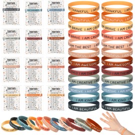 HyDren 36 Sets Motivational Silicon Bracelets with Card Bag Inspirational Rubber Wristbands for Student stocking stuffers for class(Dark Color)