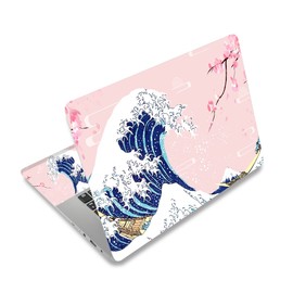 Laptop Skin Sticker Decal,12" 13" 13.3" 14" 15" 15.4" 15.6 inch Laptop Vinyl Skin Sticker Cover Art Protector Notebook PC (2 Wrist Pad Skins Included), Decorative Waterproof Removable, Pink Sea Wave