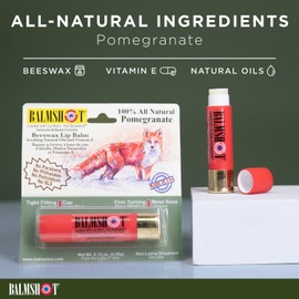 BALMSHOT Pomegranate Lip Balm SPF 15 (2-Pack) – Natural Beeswax Chapstick, Moisturizing Lip Protector for Very Dry Lips, 20-Gauge Brass Shotgun Shell Case, Outdoor Heat Tolerant, Made in USA