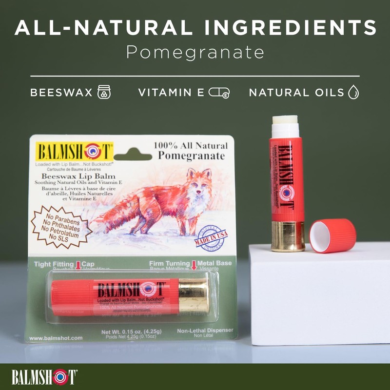 BALMSHOT Pomegranate Lip Balm SPF 15 (2-Pack) – Natural Beeswax