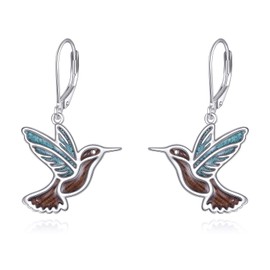 YFN Turquoise Hummingbird Earrings Bird Dangle 925 Sterling Silver Wood Hummingbirds Jewelry Gifts for Women