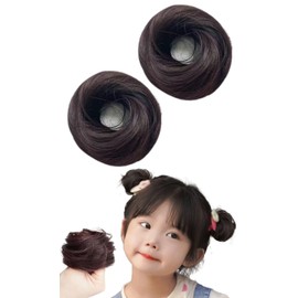 Edges42 Hair Bun Wig, Kids Hair Extension, Shichi-Go-San Hair Ornament, Pack of 2 (Dark Brown)