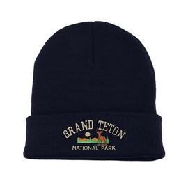 Generic USmania Grand Teton National Park Embroidered Beanie Winter Hat (Navy)