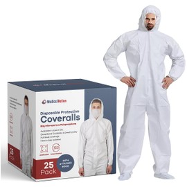 Medical Nation Medical Nation Hazmat Suits | 25 Pack, 2X-Large | Disposable Protective Coveralls, Heavy Duty Full Body Painters Suit for Men & Women with Hood, Sleeves, Zipper - Breathable & Water Resistant - 2XL
