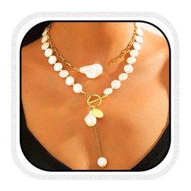 Reaky Pearl Necklaces Gold Layered Necklace Sequins Neckalce Accessories for Women