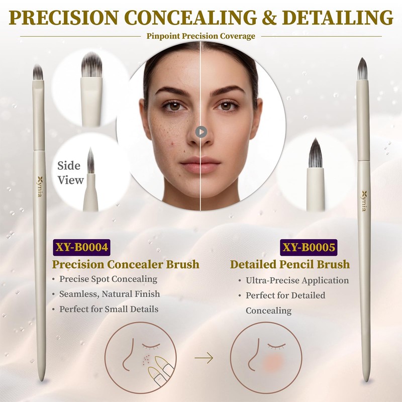 Concealer Brush 270 Slant Head Pencil Tip & Dual-Ended Sponge