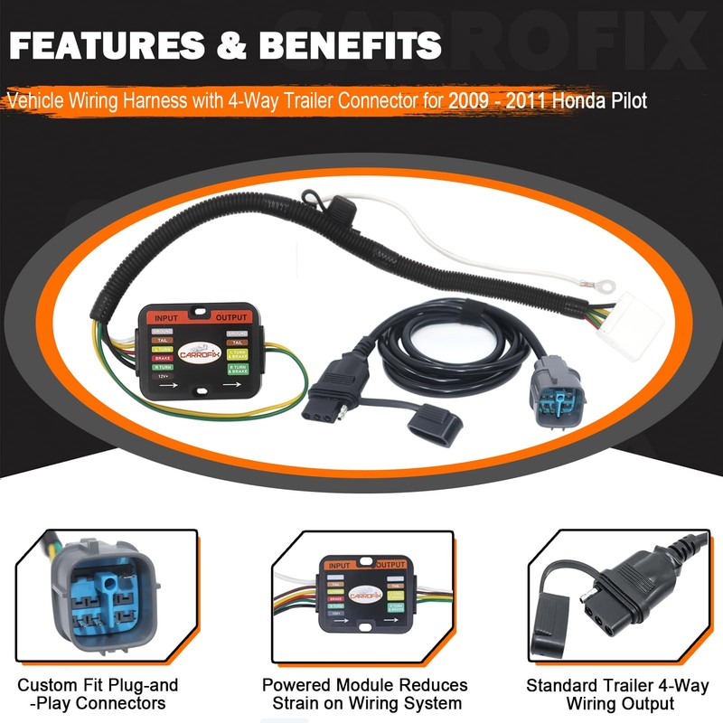 CARROFIX Vehicle-Specific Wiring 4-Way Flat Trailer Hitch Harness for Honda