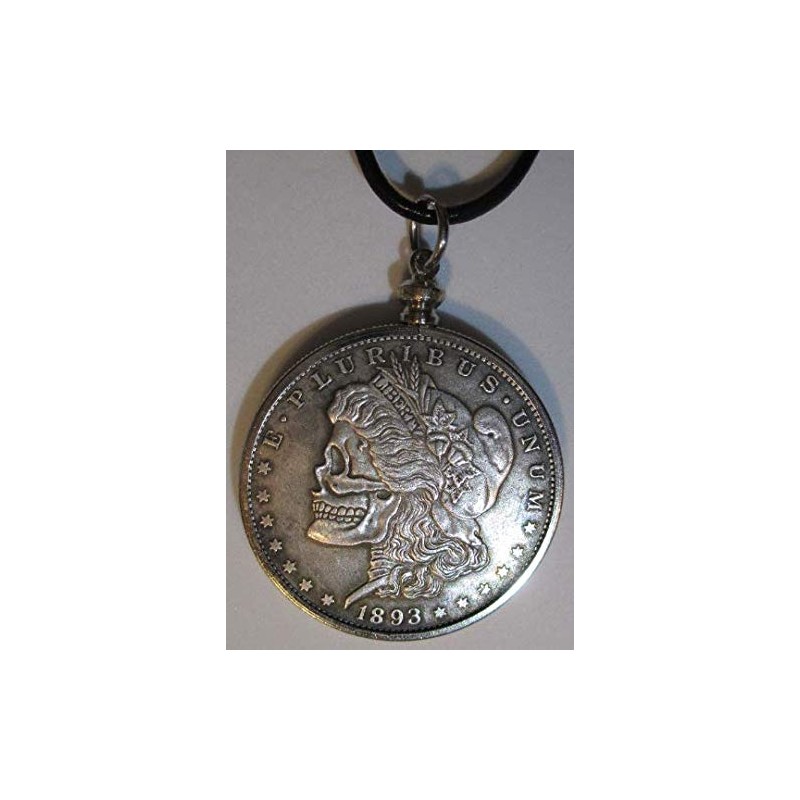 1893 Morgan Dollar Hobo Skull, PENDANT, 24 inches Leather Chord