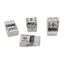 Wago 2273-202 Compact Connection Box Terminals, Diameter 0.5–2.5 mm, Pack of 30, 2-Pole, Transparent/White