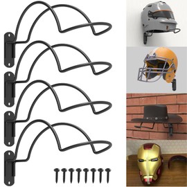 4-Pack Wall-Mounted Multi-Purpose Helmet Storage Display Rack - Durable Metal Hanger Hook for Equestrian, Motorcycle, Baseball, Hockey, Rugby & Electronic Helmets | Heavy-Duty Construction with Screws