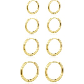 Dainty 4 Pairs Earrings Sets for Multiple Piercing, Lightweight 14K Gold Plated Small Huggie Hoop Earrings for Cartilage, Helix, Lobe, Hypoallergenic (14K Gold Plated- 6/8/10/12mm Hoop Earrings)
