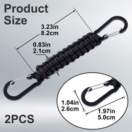 YALOJE 2pcs Paracord Keychain Carabiner Clips, Heavy Duty D Ring Braided Lanyard Hanger, Small Outdoor Locking Carabiner Hooks for Keys, Water Bottle, Camping- Black