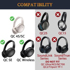 SOULWIT Headband Cover for Bose QuietComfort 45 (QC45)/QuietComfort SE (QC SE)/Quiet Comfort Wireless Headphones, Replacement Headstrap Pad Repair Part - White Smoke