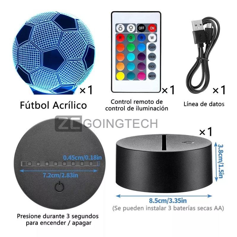 Zcgoingtech Lámpara Led 3d Acrílico De Fútbol Regalos Para Hombres