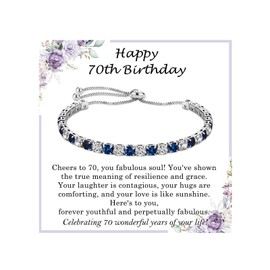 PDTU 70th Birthday Gifts for Women - Cubic Zirconia Adjustable Bracelet for Her - Presents for Mum, Grandma, Daughter, Friends