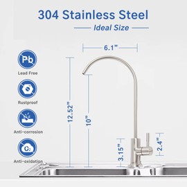 Besdor Drinking Water Faucet, Reverse Osmosis Faucet, Water Filter Faucet Fits Water Filtration Systems, RO Faucet Kitchen Filtered Water Faucet, Lead-Free, 304 Stainless Steel, Brushed Nickel, WF2