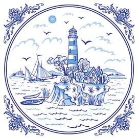 Coastal Napkins BLUE LIGHTHOUSE TILE 40pcs Blue and White Cocktail Napkins, Nautical Paper Napkins, Decoupage Paper Napkins, Blue Tile Napkins, Coastal Decoupage Paper, Sailboat Napkins
