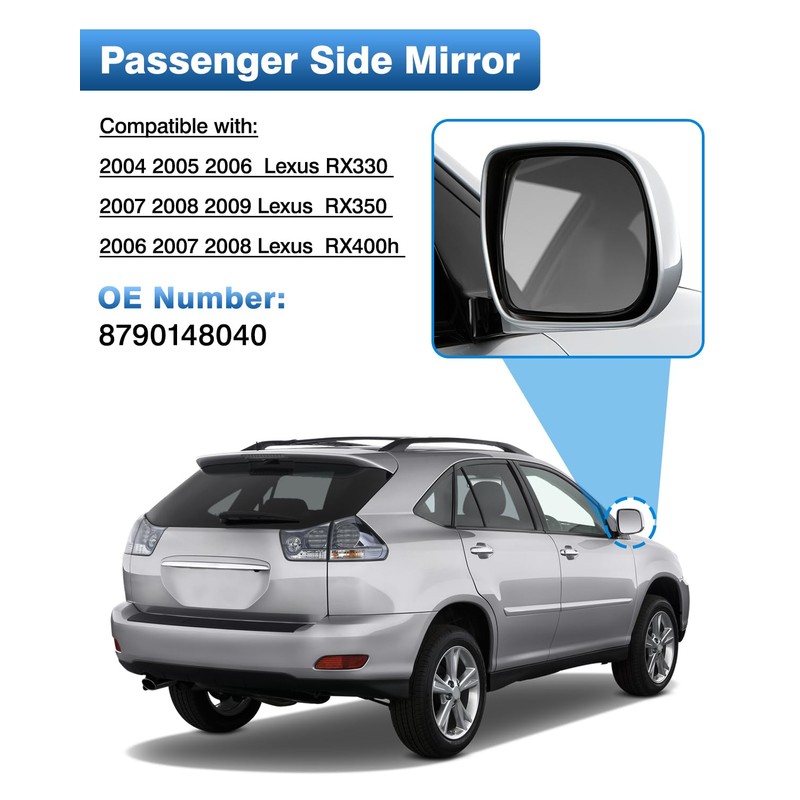 TOP-MAX Passenger Side Mirror Glass Replacement for Lexus RX330 2004-2006|