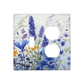Wpshijia Light Switch Cover Plate Lavender Watercolor Wildflowers Colorful floral 2 Gang Decorative Switch Plates 1 Toggle Duplex Combo Outlet Covers GFCI Wall Plates for Bathroom Bedroom Decor