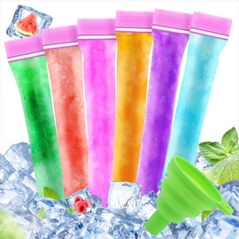 【Upgrade】LOMIMOS 100PCS Disposable Ice Popsicle Mold Bags,Double Zipper Rose-red BPA Free Freezer Tubes With Funnel for Healthy Yogurt Stick Juice Fruit Smoothies Ice Pops Family Party(11"x1.96")