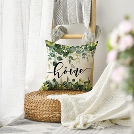 AVOIN colorlife Home Sweet Home Eucalyptus Leaves Spring Throw Pillow Cover, 18 x 18 Inch Seasonal Floral Cushion Case Decoration for Sofa Couch