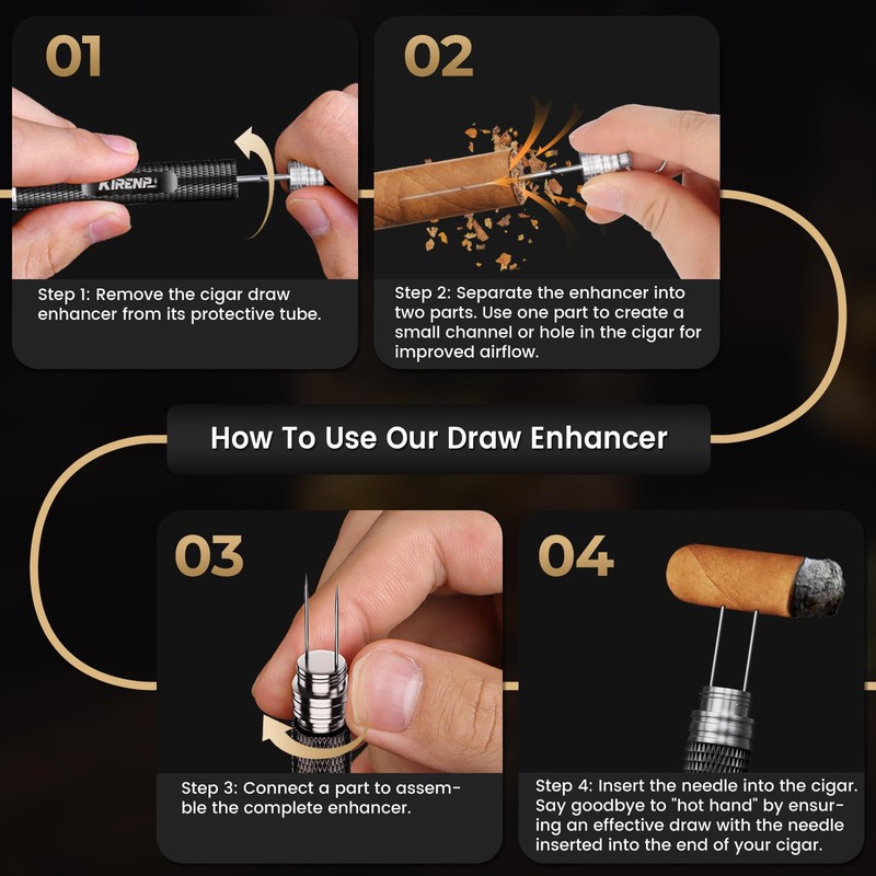 2-Pack Cigar Draw Enhancer Tool, Cigar Poker & Cigar Nubber