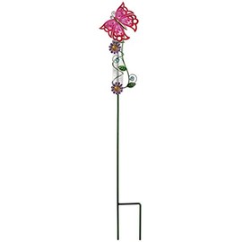 Sunset Vista 93225 Bella Garden Rain Gauge, Pink Butterfly