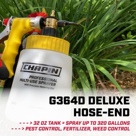 Chapin G364D Made in The USA 32 Ounce Professional Lawn and Garden Hose-End Sprayer with 16 Mixing Rations on The Metering Dial, Built-in Anti-Siphon, Translucent White