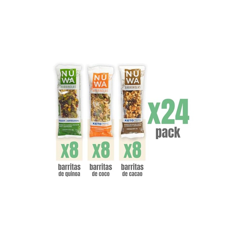 MIX PACK NWA KETO 8 Barritas de Cacao, 8 Coco