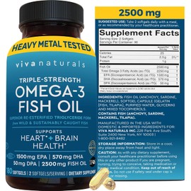 Viva Naturals Viva Labs Omega 3 Fish Oil Supplement, 180 Softgels - The HIGHEST Concentration Omega 3 Capsules, 2,200mg Fish Oil/serving by Viva Labs