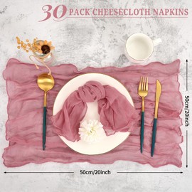 30 Pieces Gauze Cheesecloth Napkin 20 inches Gauze Napkin Vintage Boho Cheesecloth Napkin Bulk for Party, Wedding, Reception, Bridal Shower Table Decorations - Dusty Rose