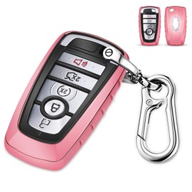QBUC for Ford Key fob Cover,TPU Car Key Case Protector with Keychain Compatible with 2017 2018 2019 Ford Fusion F150 F250 F350 F450 F550 Edge Explorer Escape Mustang 3/4/5 buttons Smart Key(Pink)