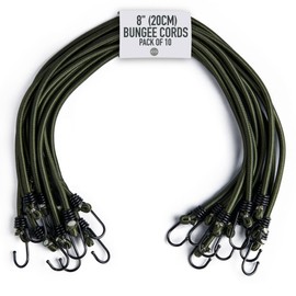 Pluvios - Heavy Duty Bungee Cords with Hooks - 10 Pack – Choice of Sizes - Multi-Purpose Elastic Bungee Straps for Luggage, Roof Racks, Camping - Weatherproof & UV Resistant (8" (20cm))