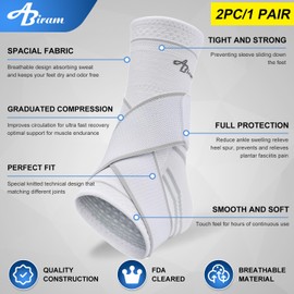 ABIRAM Ankle Brace for Women & Men, Ankle Compression Sleeve, Foot Sleeve with Wrap, Ankle Support, Foot Brace for Sprained Foot & Arch, Plantar Fasciitis Relief Socks, Achilles Tendonitis, Sports