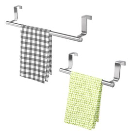 2 Pieces Door Towel Holder for Hanging, 2 Sizes Towel Holder Door, Towel Holder Kitchen, No Drilling, Stainless Steel, with Non-Slip Scratch Protection Strips, for Kitchen and Bathroom