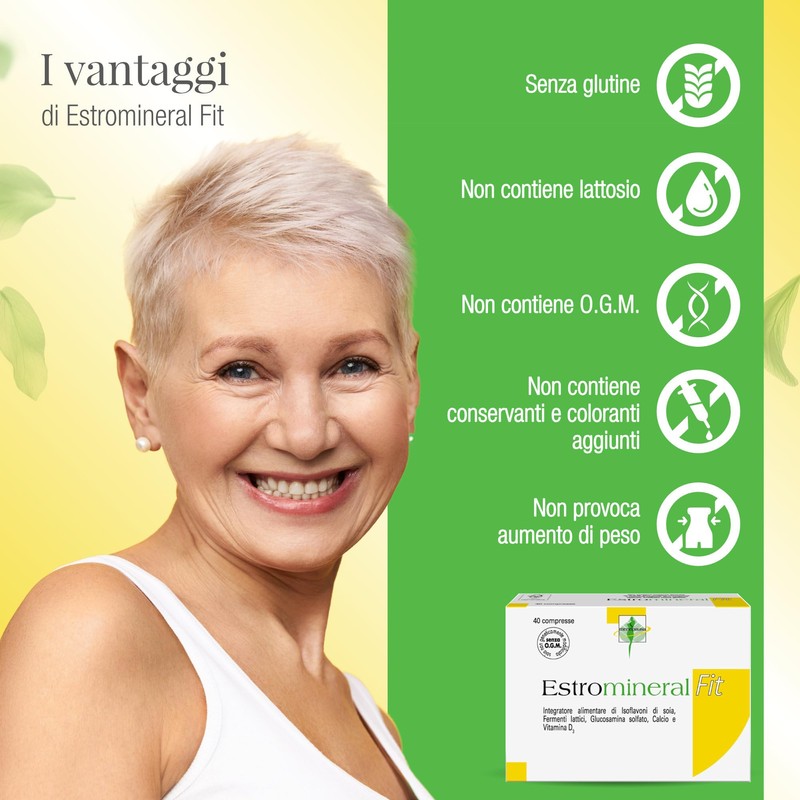 Estromineral Fit, Integratore Menopausa e Ossa, 40 Compresse con Isoflavoni