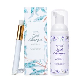 Eyelash Extension Cleanser 60ML Natural Lash Extension Shampoo Lavender Professional Eyelid Foaming Cleanser Paraben & Sulfate Free Non-lrritating with Salon and Home Care