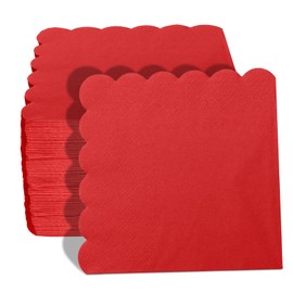 100 Pieces 2-ply Red Scalloped Napkin Disposable Cocktail Napkins Dessert Napkins for Dinner Wedding Birthday Party Bridal Anniversary Reception Event (Red)
