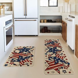 Artoid Mode American Flag Stars Patriotic 4th of July Kitchen Mats Set of 2, Home Independence Day Memorial Day Decor Kitchen Rugs for Floor - 17x29 and 17x47 Inch